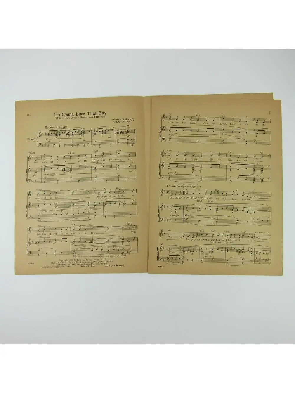 Sheet Music I'm Gonna Love That Guy Frances Ash Kay Armen Cover Vintage 1945